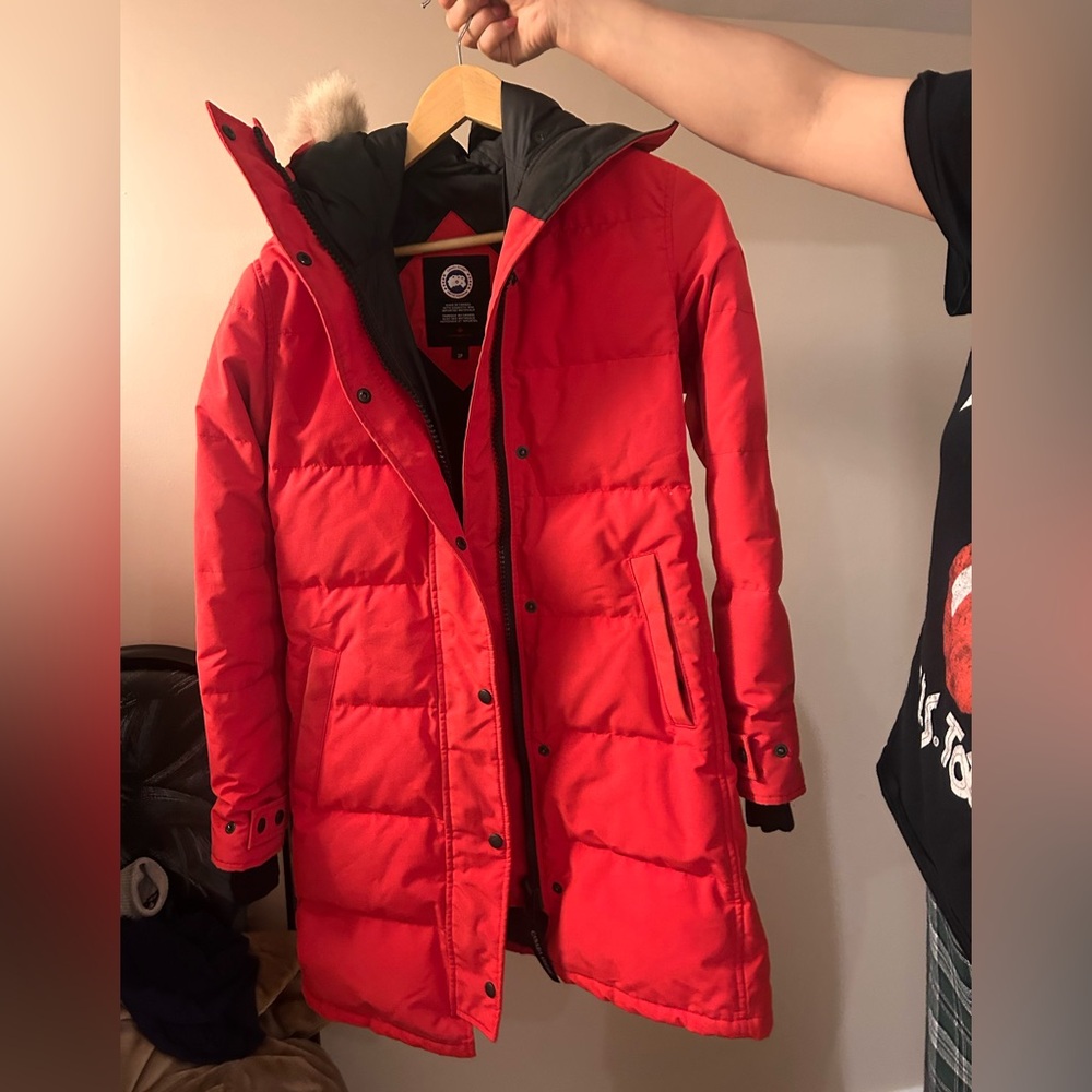 Red Winter Jacket with Fur Trim